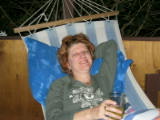 Cherie enjoying the hammock on our deck