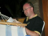 Steve engrosed in his Terry Pratchett Book